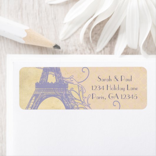 Silver Peony Damask Lavender Eiffeltoren Etiket (Insitu)