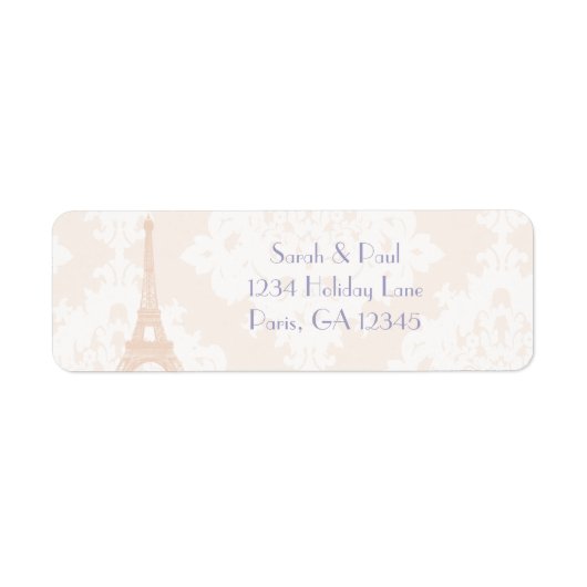 Silver Peony Damask Lavender  Eiffeltoren Etiket (Voorkant)