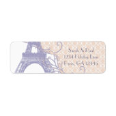 Silver Peony Damask Lavender Eiffeltoren Etiket (Voorkant)
