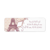 Silver Peony Damask Mauve Eiffel Tower Etiket (Voorkant)