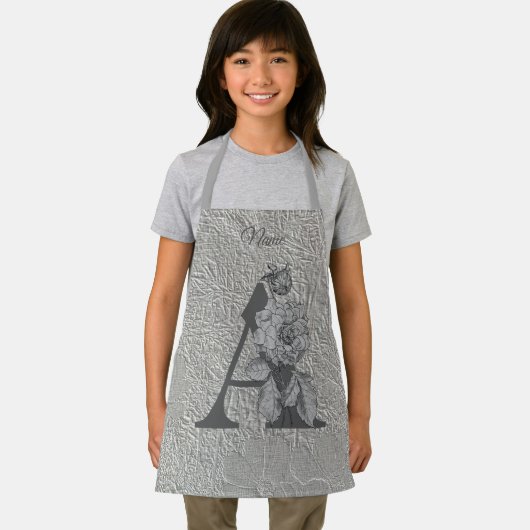 Silver Peony Elegant Monogram Initiaal A Naam Apro Schort (Insitu)