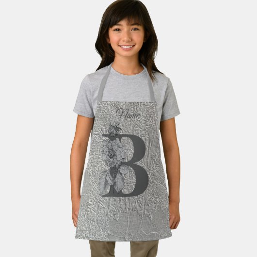 Silver Peony Elegant Monogram Initiaal B Naam Schort (Insitu)