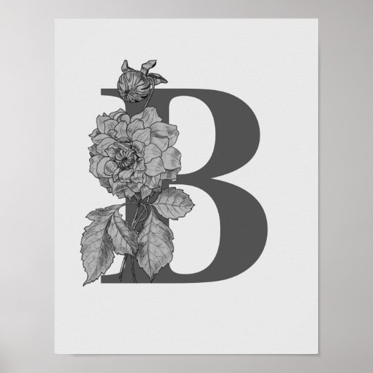 Silver Peony Elegant Monogram Initiaal B Poster (Voorkant)