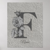 Silver Peony Elegant Monogram Initiaal F Jouw naam Poster (Voorkant)