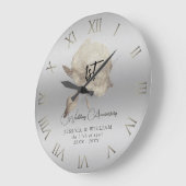 Silver Peony Frosted Glass Wedding Jubileum Grote Klok (Hoek)