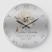 Silver Peony Frosted Glass Wedding Jubileum Grote Klok (Voorkant)