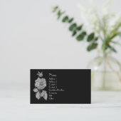Silver Peony op Black Elegant Floral Visitekaartje (Staand voorkant)