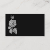 Silver Peony op Black Elegant Floral Visitekaartje (Achterkant)