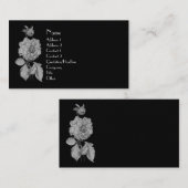 Silver Peony op Black Elegant Floral Visitekaartje (Voorkant / Achterkant)