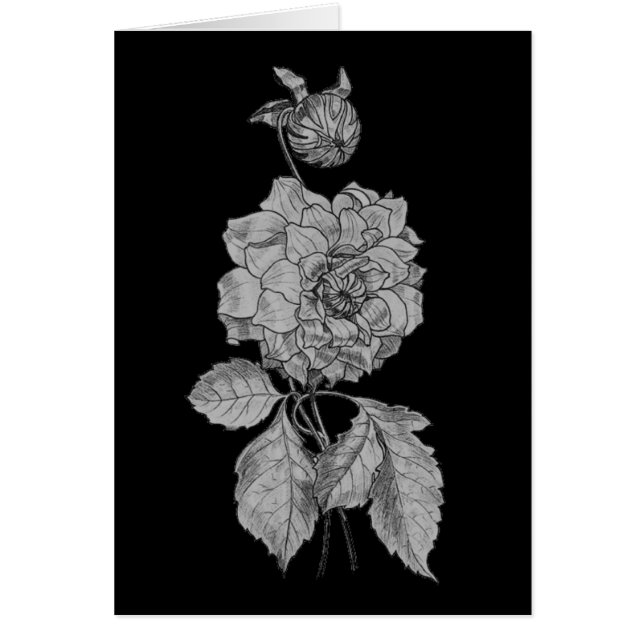 Silver Peony op Black Floral Art Card (Voorkant)