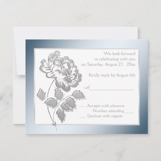 Silver Peony op White met Blue Reply Kaart (Achterkant)