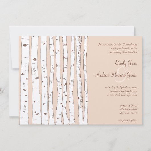 Silver Peony Russet Birch Tree Wedding Invitations Kaart (Voorkant)