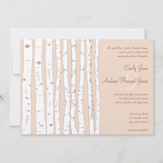 Silver Peony Russet Lite Birch Tree Wedding Kaart (Voorkant)
