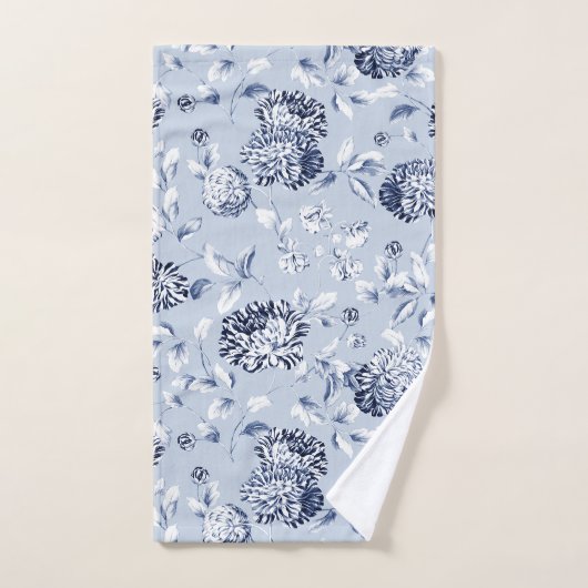 Silver & Periwinkle Blue Floral Toile Bad Handdoek (Handdoek)