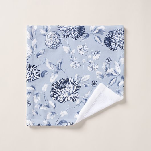 Silver & Periwinkle Blue Floral Toile Bad Handdoek (Wasdoekje)