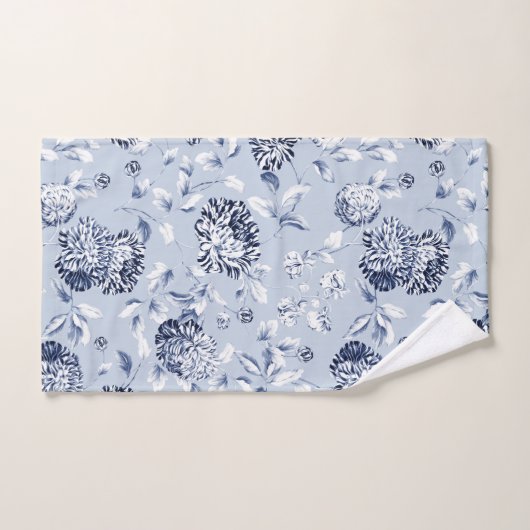 Silver & Periwinkle Blue Floral Toile Bad Handdoek (Handdoek)