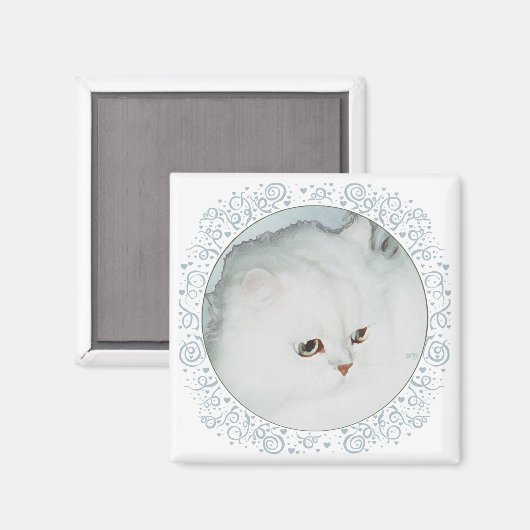 Silver Persian Cat Head Studie Magneet (Voorkant / Achterkant)