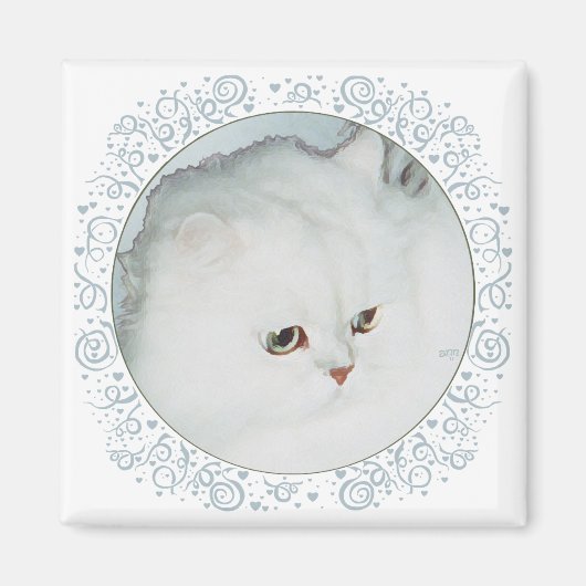 Silver Persian Cat Head Studie Magneet (Voorkant)