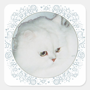 Silver Persian Cat Head Studie Vierkante Sticker