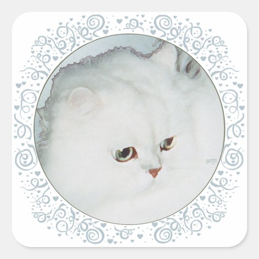 Silver Persian Cat Head Studie Vierkante Sticker (Voorkant)