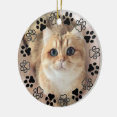 Silver Pet Paw Custom Cat Photo Ceramic Ornament (Links)