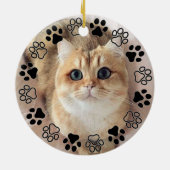 Silver Pet Paw Custom Cat Photo Ceramic Ornament (Achterkant)