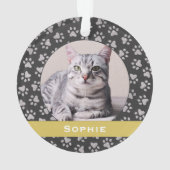 Silver Pet Paw drukt Gold Custom Cat Name Foto Ornament (achterkant)