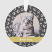 Silver Pet Paw drukt Gold Custom Cat Name Foto Ornament (voorkant)