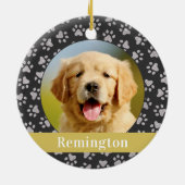 Silver Pet Paw Drukt Gold Custom Dog Name Foto Keramisch Ornament (Achterkant)