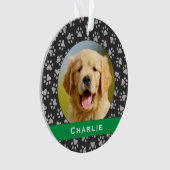 Silver Pet Paw Drukt Groene Aangepaste Dog Name Fo Ornament (voorkant)