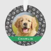 Silver Pet Paw Drukt Groene Aangepaste Dog Name Fo Ornament (voorkant)