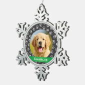 Silver Pet Paw Drukt Groene Aangepaste Dog Name Fo Tin Sneeuwvlok Ornament (Rechts)