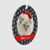 Silver Pet Paw Drukt Rode Douane Naam Foto Ornament (voorkant)