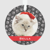 Silver Pet Paw Drukt Rode Douane Naam Foto Ornament (achterkant)