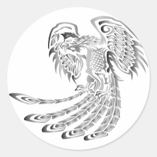 Silver Phoenix Rising Ronde Sticker