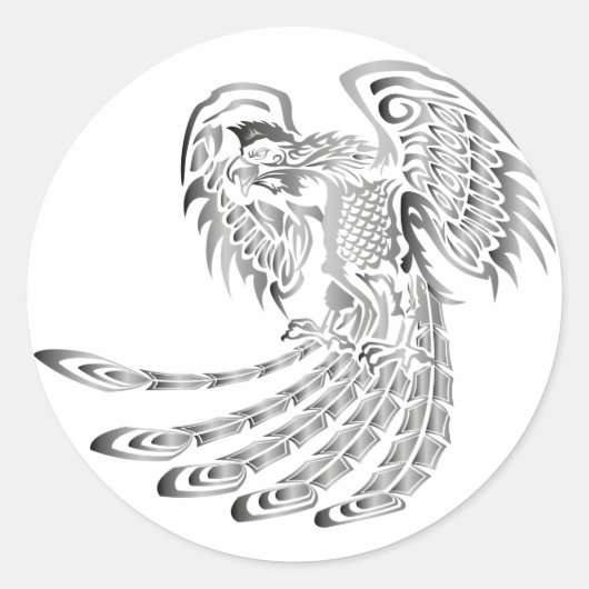 Silver Phoenix Rising Ronde Sticker (Voorkant)