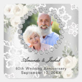Silver photo 60th diamond wedding anniversary vierkante sticker (Voorkant)