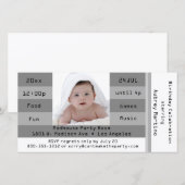 Silver Photo Admission Ticket Birthday Invitation (Voorkant / Achterkant)