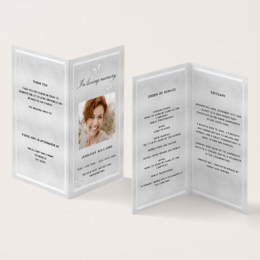 Silver Photo Butterfly begrafenis Kaart (Binnen en buitenkant)