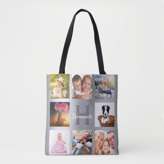 Silver Photo Collage-monogram Tote Bag (Voorkant)