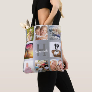 Silver Photo Collage-monogram Tote Bag