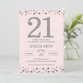 Silver Photo faux Silver 21st Birthday Invitation Kaart (Staand voorkant)