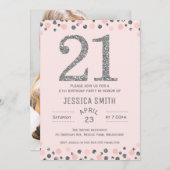 Silver Photo faux Silver 21st Birthday Invitation Kaart (Voorkant / Achterkant)
