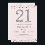 Silver Photo faux Silver 21st Birthday Invitation Kaart<br><div class="desc">Deze faux Silver 21st Birthday-uitnodiging is eenvoudig maar elegant. Het is voorzien van een roze en faux zilveren polkadogrens boven en onder het ontwerp. De achtergrond is stoffig roze. Ik heb een groot faux zilver getal bovenaan en een paar eenvoudige dividers. De roze en faux Silver 21ste verjaardag uitnodiging van...</div>