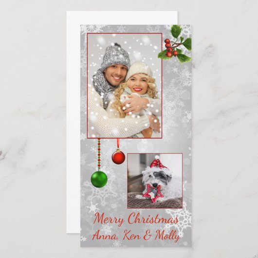 Silver Photo Kerstmis Kaart (Voorkant / Achterkant)