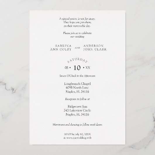 Silver Photo Whimsical Our Wedding Script Real Folie Uitnodiging (Achterkant)