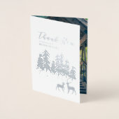 Silver Pine Deer Winter Weduwfoto Hartelijk dank Folie Kaarten (Voorkant)