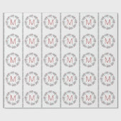 Silver Pine en Berries, gemonogmed Kerstmis Cadeaupapier (Vlak)