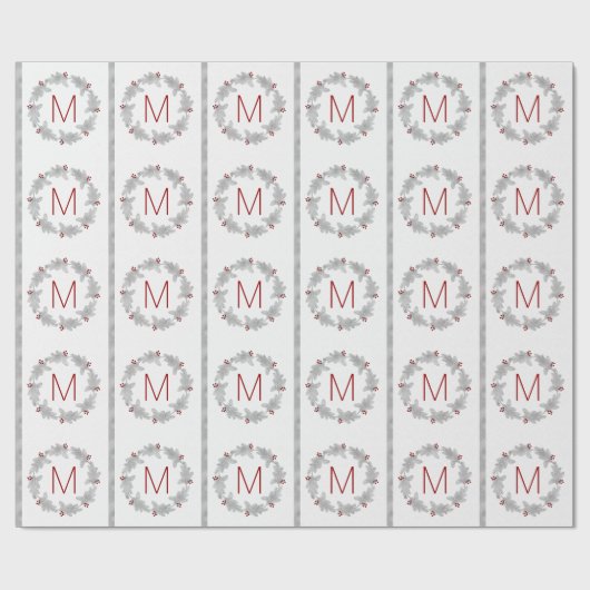 Silver Pine en Berries, gemonogmed Kerstmis Cadeaupapier (Vlak)