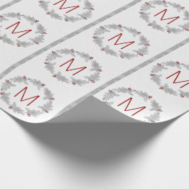 Silver Pine en Berries, gemonogmed Kerstmis Cadeaupapier